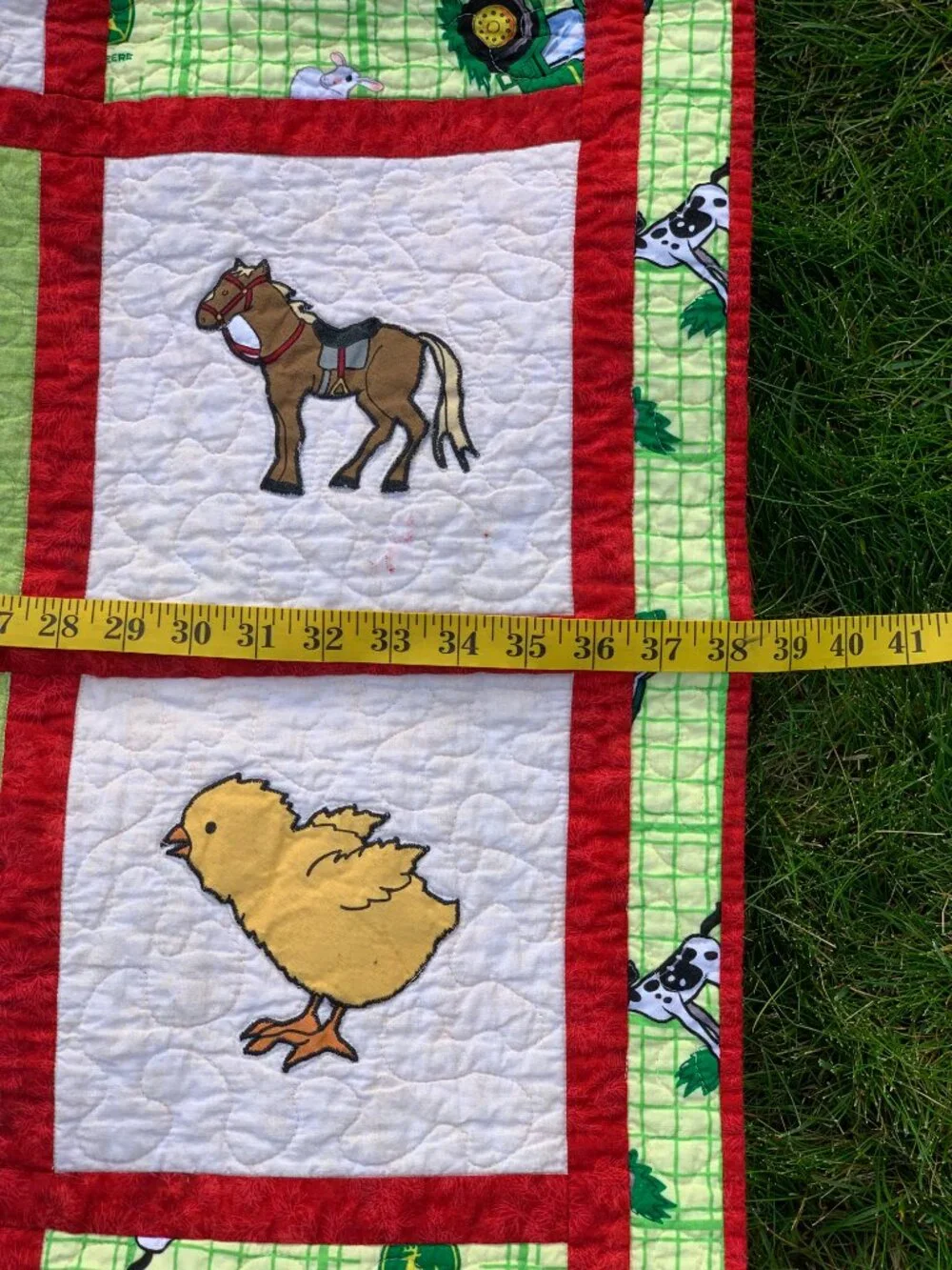 Vintage Handmade Patchwork Quilt John Deere Baby Toddler Lap Cottagecore Blanket